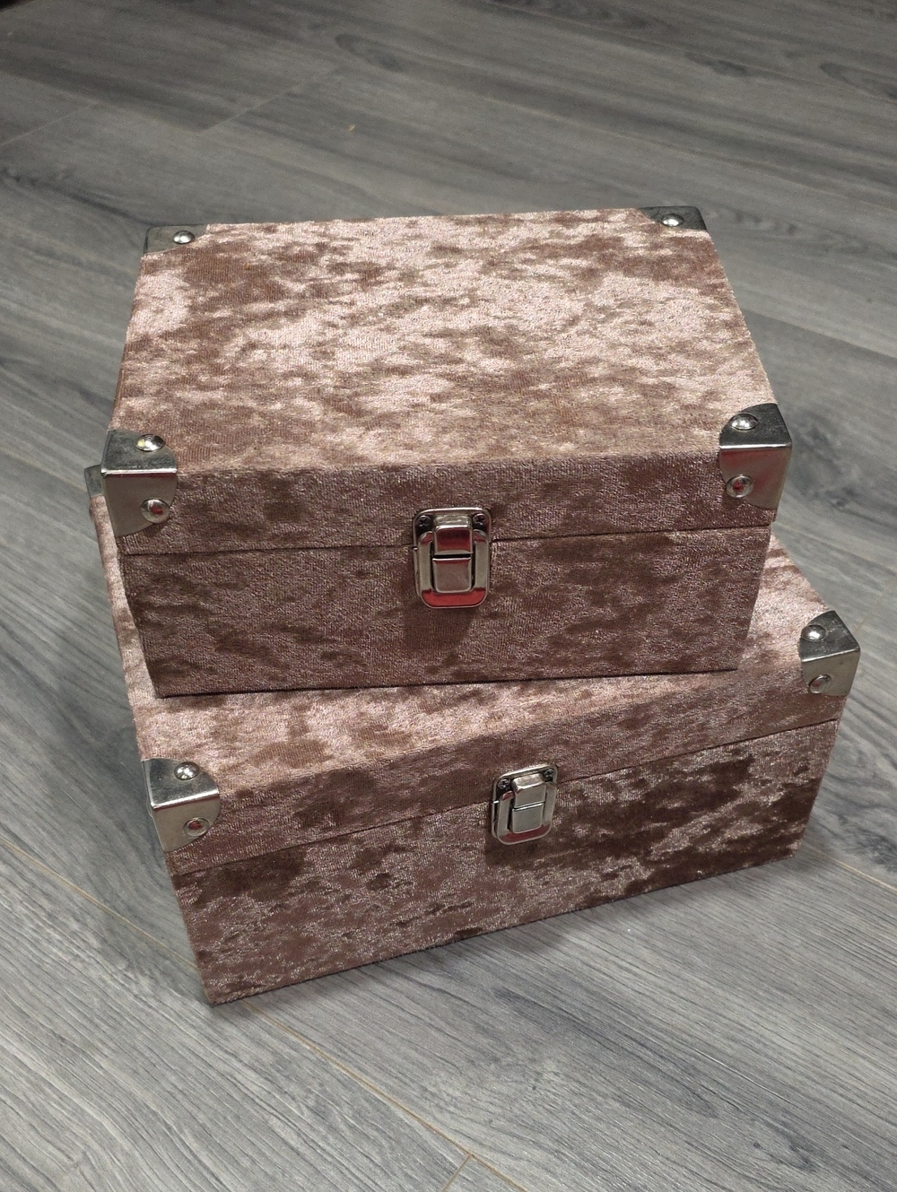 Crushed Velvet Storage Boxes Set - Rose Taupe